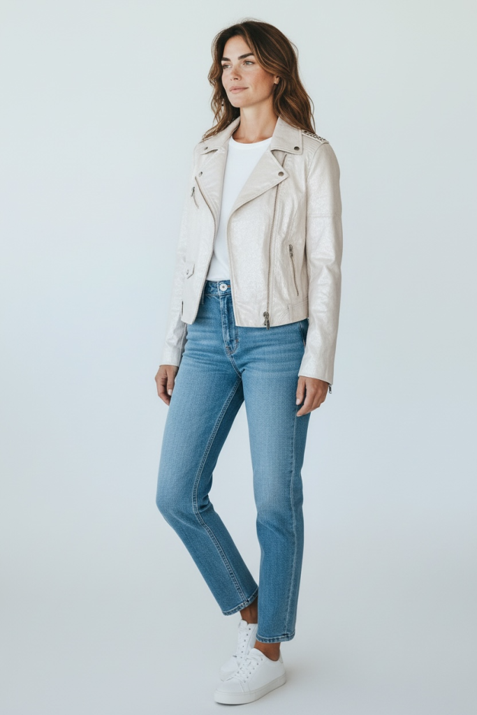 GUESS Metallic Cream Moto Jacket